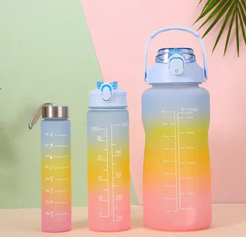 Set Of 3 Gradient Colour Water Bottle Set